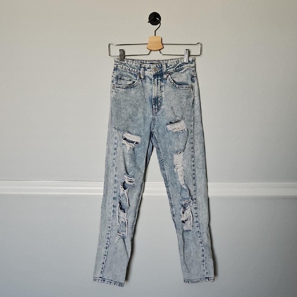 Wild Fable Highest Rise Mom Jeans 00 Acid Washed Distressed Blue